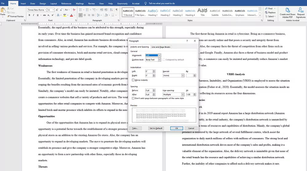 Paragraph editing section