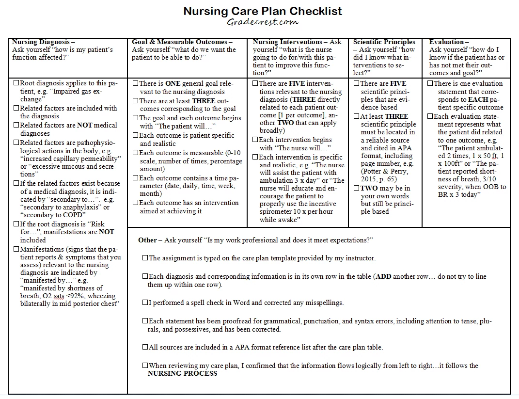 Evaluation Nursing Care Plan Template & Example