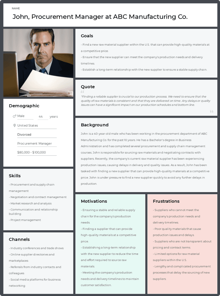 Customer persona template infographic